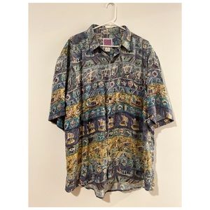 Cool vintage 100% silk abstract print button down shirt